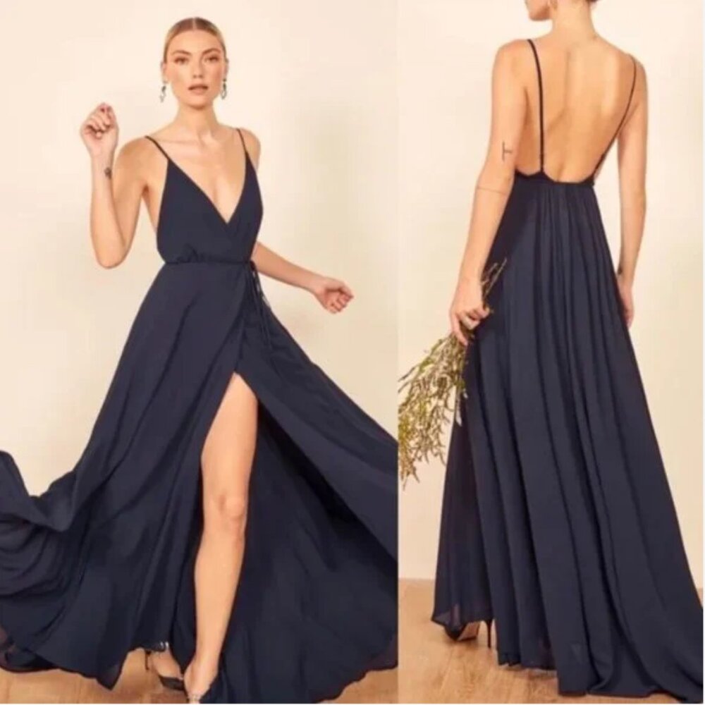 Reformation Callalily Navy Dress $425